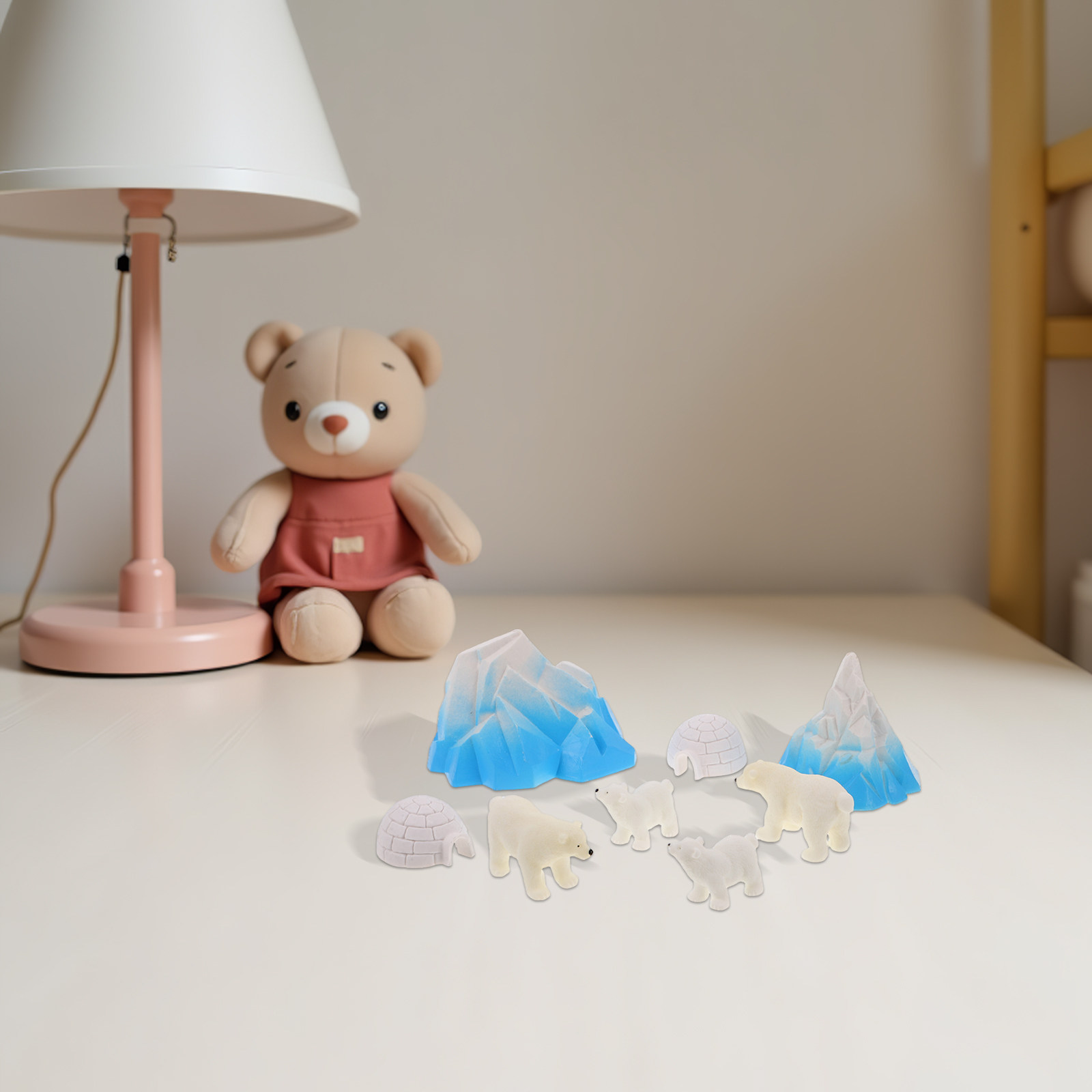 Crafting Resin - 8個入りミニ樹脂製シロクマ北極ジオラマ、氷の家、氷のドーム、雪景色、冬の庭園、マイクロランドスケープ、クリスマスクラフト