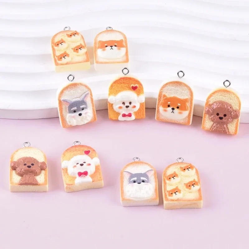 Resin Crafts Diy - 10 個かわいいトースト犬樹脂ペンダント漫画動物チャーム DIY クラフト用品イヤリングキーホルダーファッションジュエリー装飾