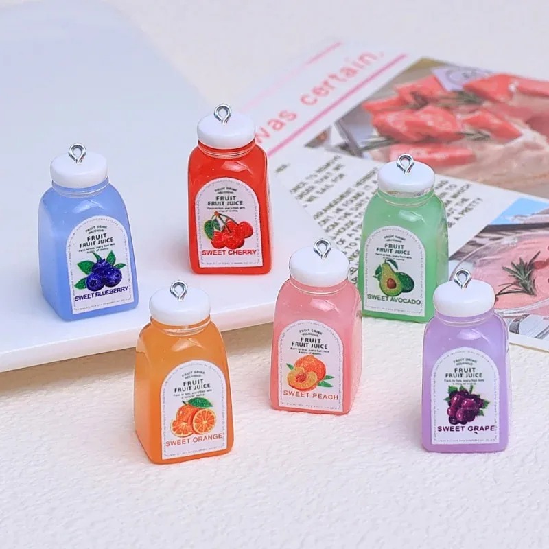 Resin Crafts Diy - 10個入り かわいいミニ3Dチェリーオレンジジュースボトル レジンペンダント キュートなドリンクチャーム DIY手作りクラフト用品 イヤリング用