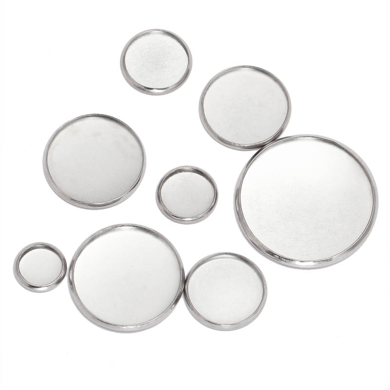 Bezels Set Pendant - ステンレス製の丸いベゼルのカボショントレイ,20個,白いベース,8/10/12/14/16/18/20/25mm,ジュエリーbに適しています