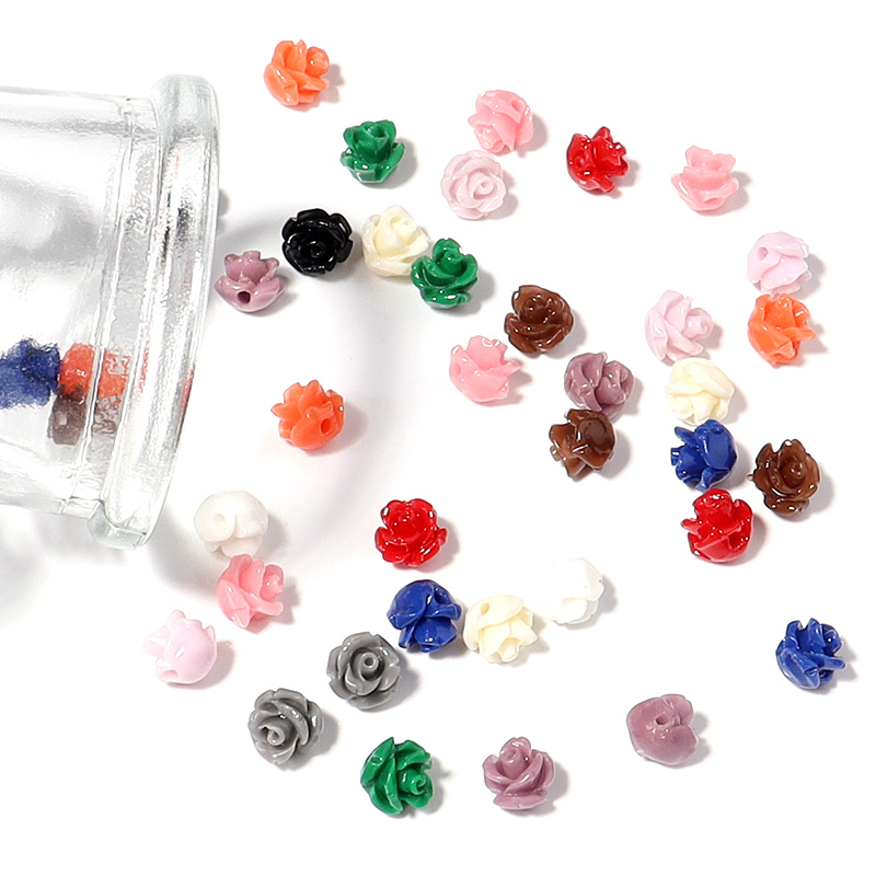 Flower Preservation Resin - ジュエリー作り用の模造珊瑚ビーズ,色とりどりの人工花,ブレスレット用のルーズビーズ,DIYアクセサリー,6mm, 30個