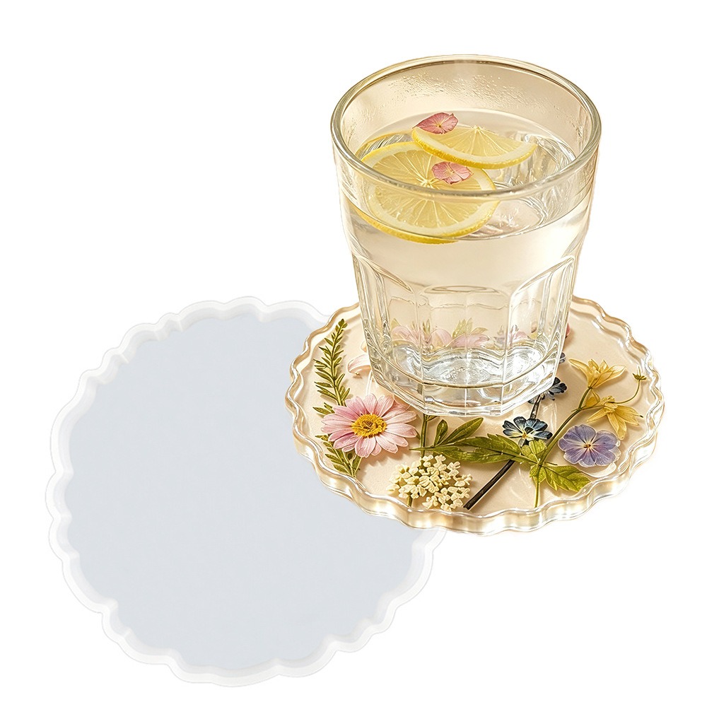 Flower Preservation Resin - S0325 DIYクリスタルエポキシ樹脂コースターシリコンモールド不規則な波状エッジ、ドライフラワー保存、家の装飾、オーナメント製作に