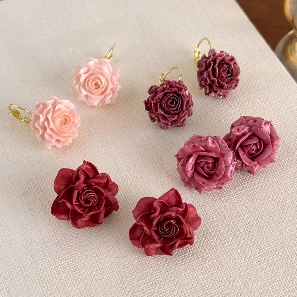 甘い造花のイヤリング、樹脂製のレトロなプリザーブドフラワーイ - Flower Preservation Resin のレビューと価格